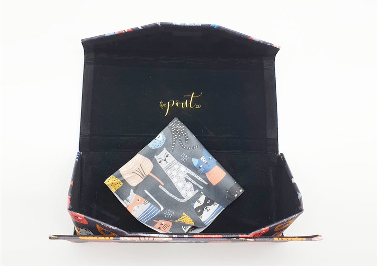 cat folding glasses case open view